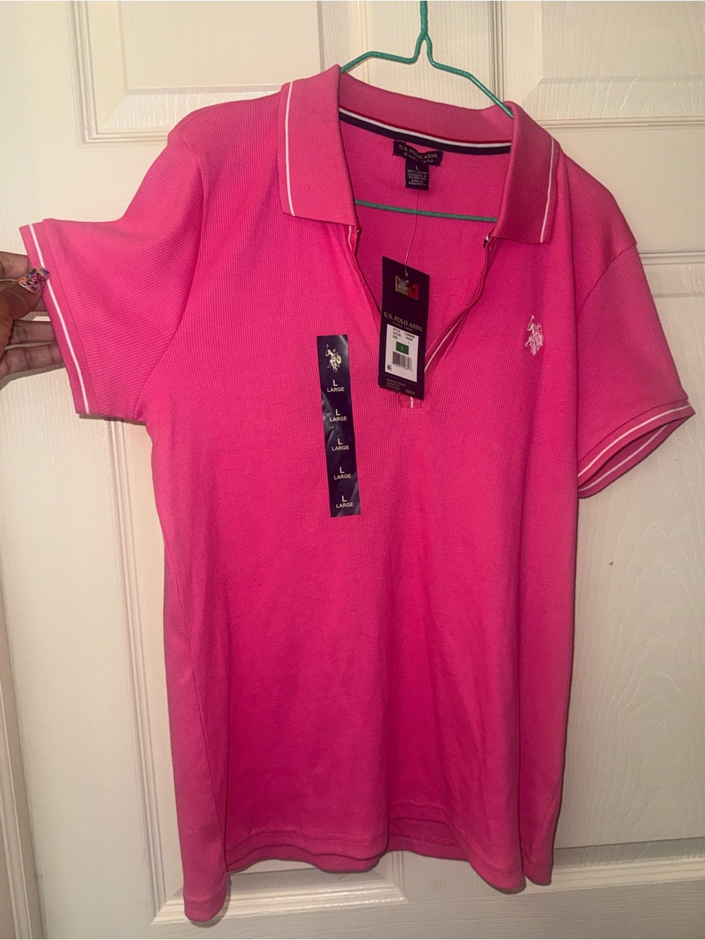 U.S. Polo Assn. Men’s Hot Pink Short-Sleeve Pique Polo with White Trim